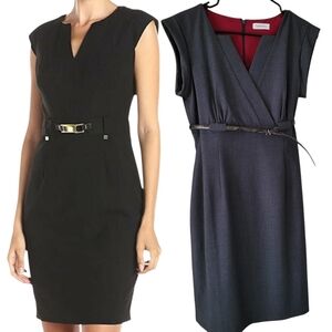 Calvin Klein Sleeveless Sheath Dress w/ Belt, Women's S Gray Career Offi…